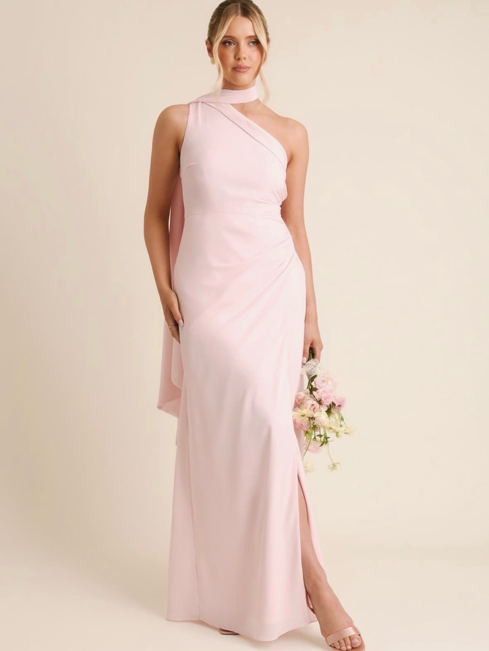 Six Stories Chiffon Pink One-Shoulder Blush Bridesmaid Dress Size 10
